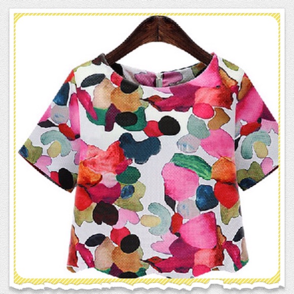 Tops - Ikat Floral Cropped Blouse